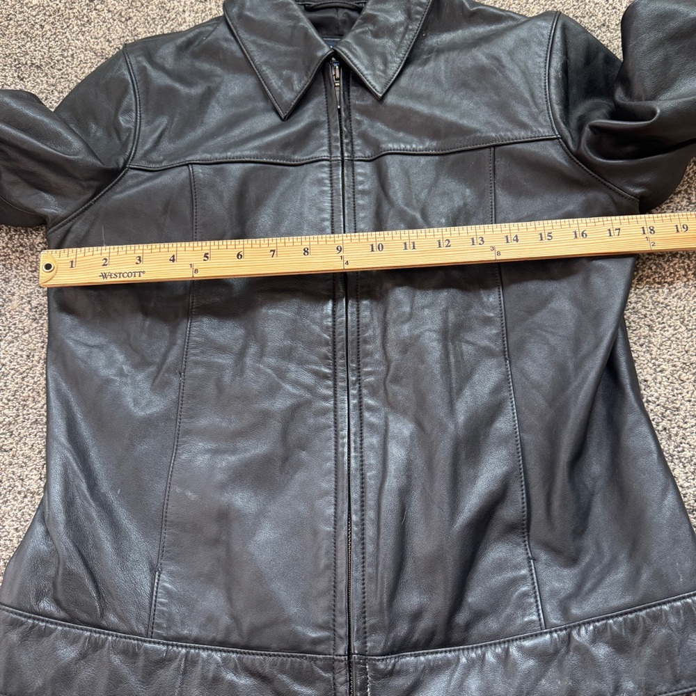Vintage GAP Leather Jacket Womens M Black Zip Up Minimalist 90s Coat - Picture 8 of 15